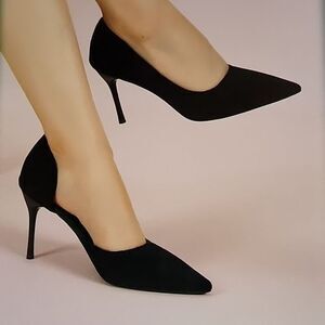 MMJULY WOMEN"S BLACK SUEDE HIGH HEEL PUMP STILETTOS SHOE